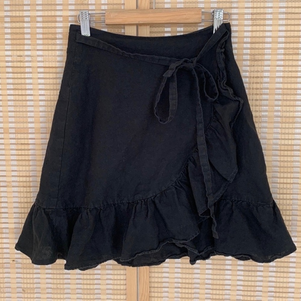Los Angeles Atelier & Other Stories black Wrap 100% linen mini skirt, Size Small - Picture 10 of 10